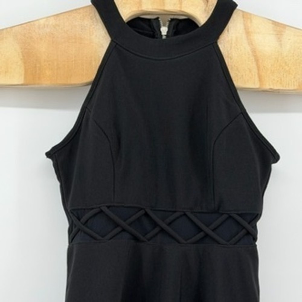 Honey and Rosie Black Halter Fit & Flare Dress Lattice Detail Party Cocktail - Picture 2 of 8